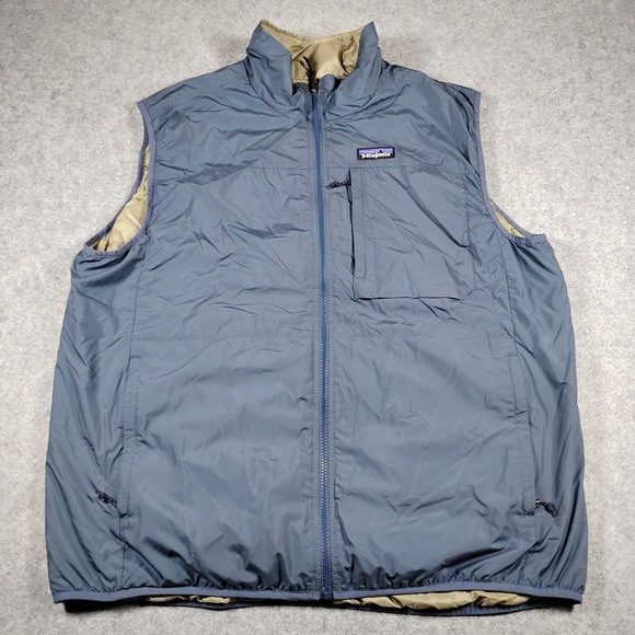 Patagonia Mens Crankset Reversible Full Zip Puffer Vest Blue Tan Large